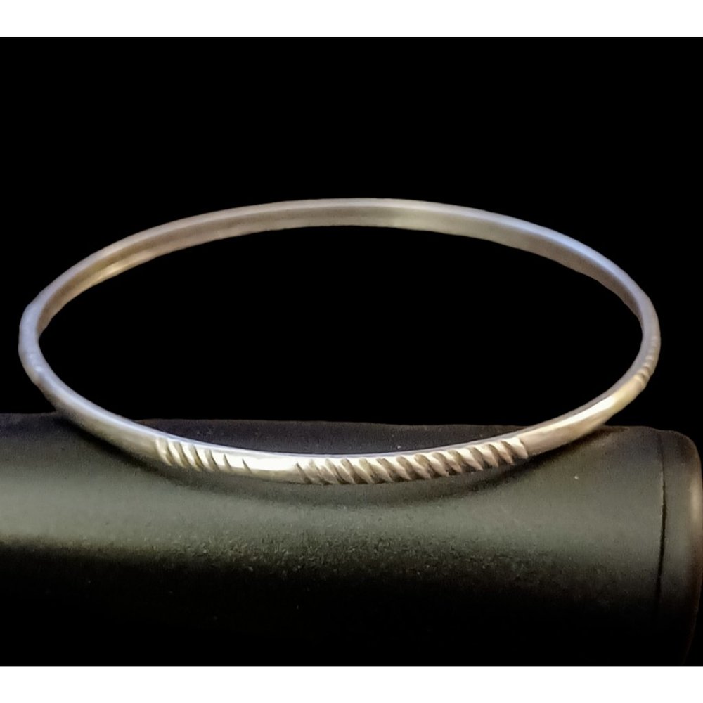 925 Sterling Silver Striped Size 7.5" 2.6mm Wide Bangle Bracelet